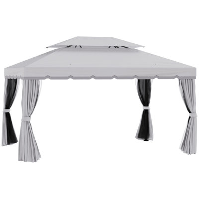 Patio Gazebo, Double Roof Hexagon Outdoor Gazebo Canopy Shelterwith Netting & Curtains, Solid Steel Frame for Garden, Lawn, Backyard and Deck