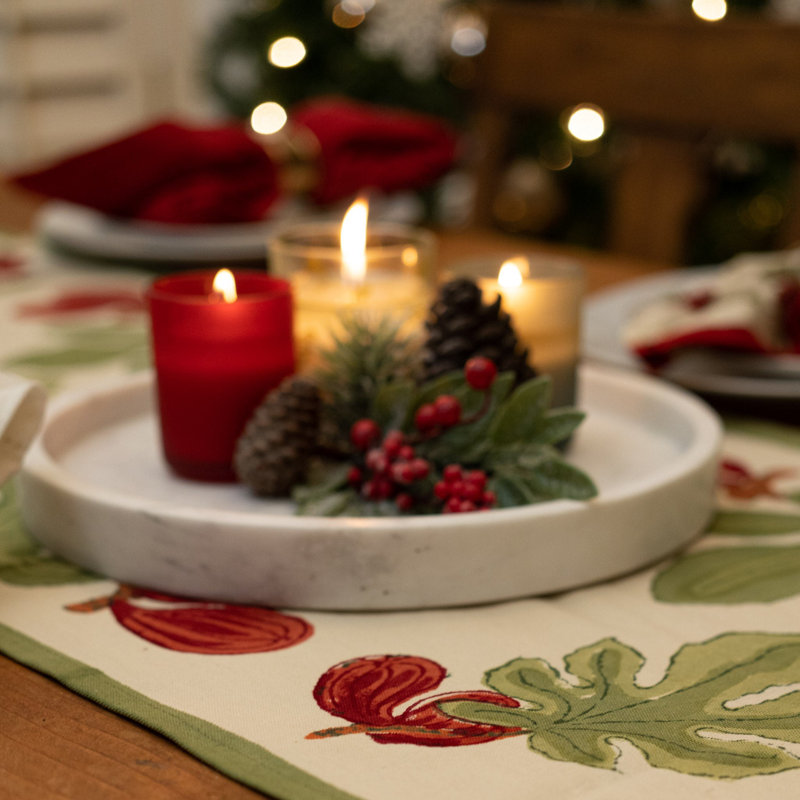 Fig Handmade Floral Table Runnner, 90" x 16", Red/Green/White