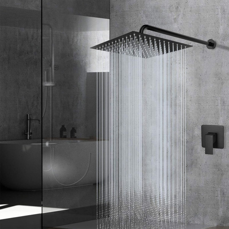 16 Inch Oversize Stainless Steel Rain Shower Head  Matte Black High Pressure Shower Head, Square Rainfall Showerhead  Waterfall Full Body Coverage  Universal Ceiling Or Wall Mount