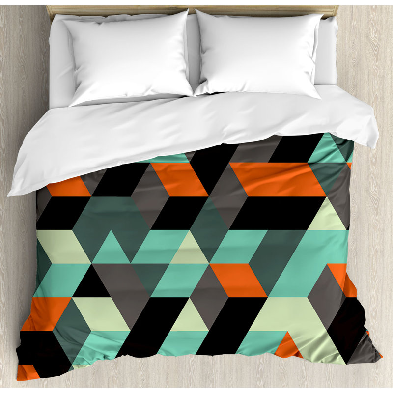 Modern & Contemporary Geometric Shapes Duvet Cover, Queen Duvet Cover + 2 Standard Shams
