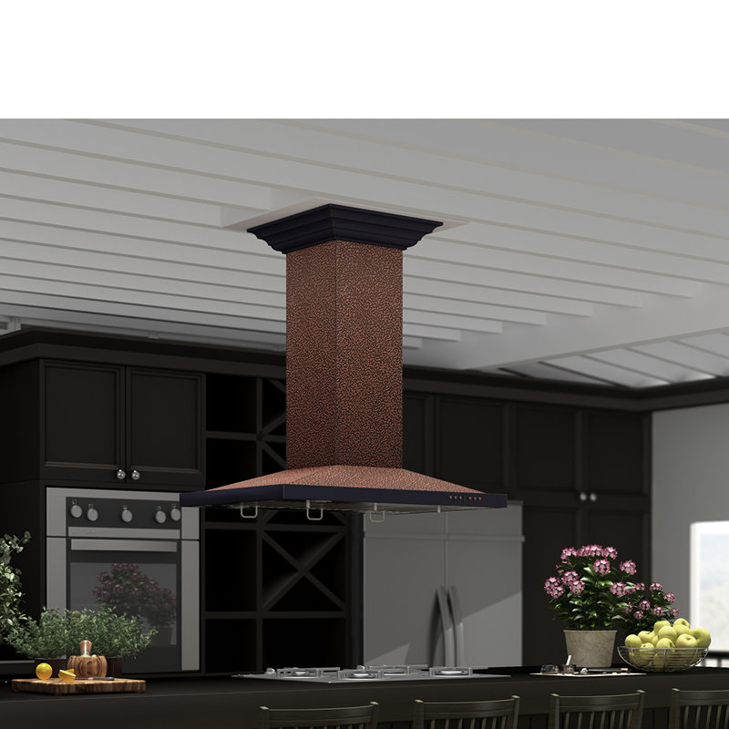 30" 400 CFM Ducted Island Range Hood, Hand-Hammered Copper, 36"