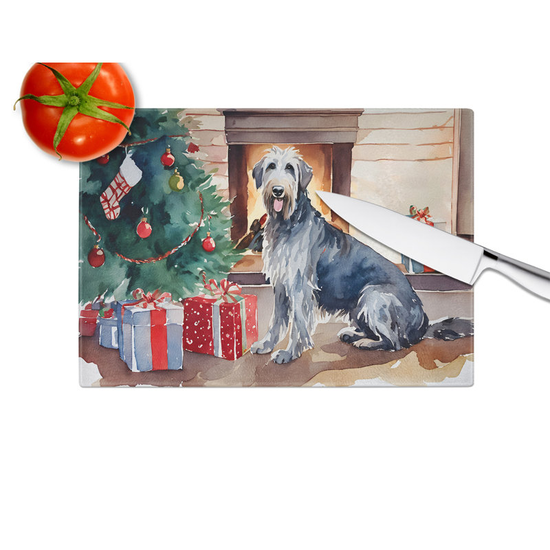 Grande planche à découper en verre Irish Wolfhound Cozy Christmas
