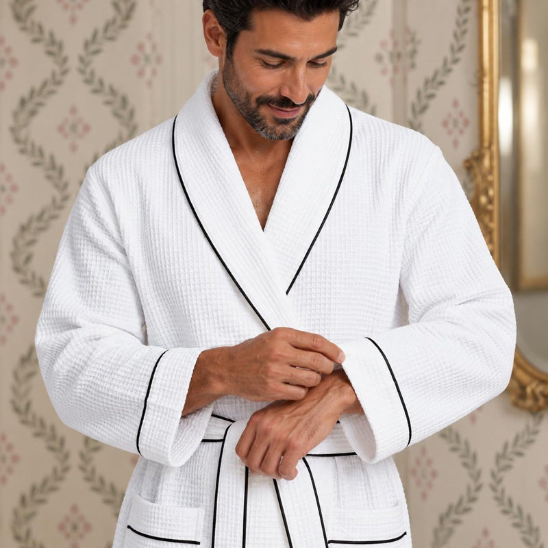 Peignoir gaufré LOTUS LINEN, M, Blanc