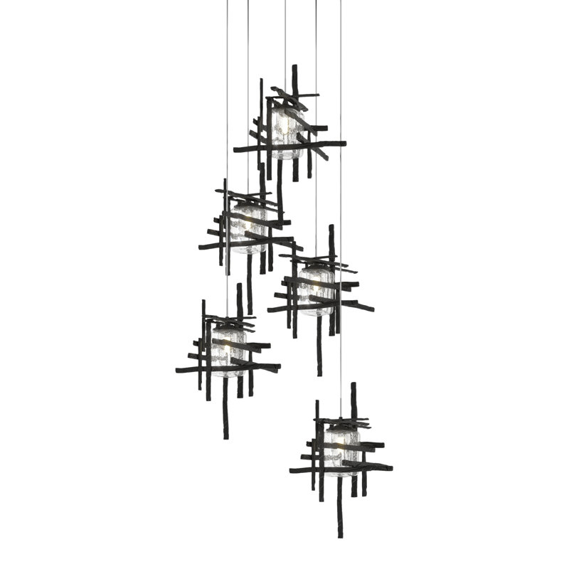Tura 5 - Light Cluster Pendant, 50" - 130", Ink, Seeded Clear