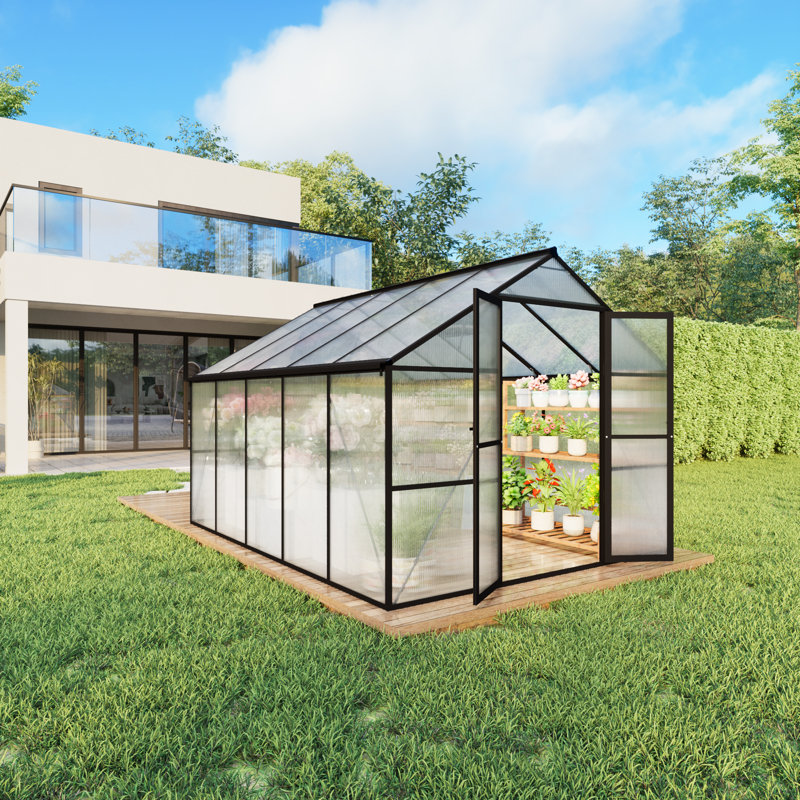8X10 FT Greenhouse For Outdoors, Walk-In Polycarbonate Greenhouse, 8' W x 9.9' D