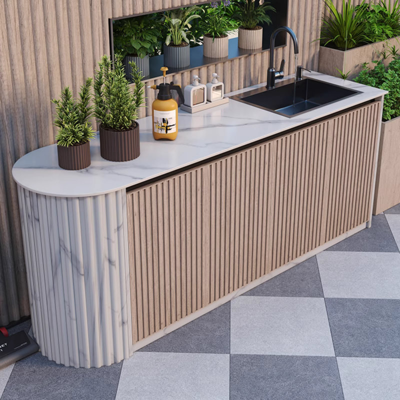 Meuble-lavabo d'extérieur à panneau basculant tout aluminium