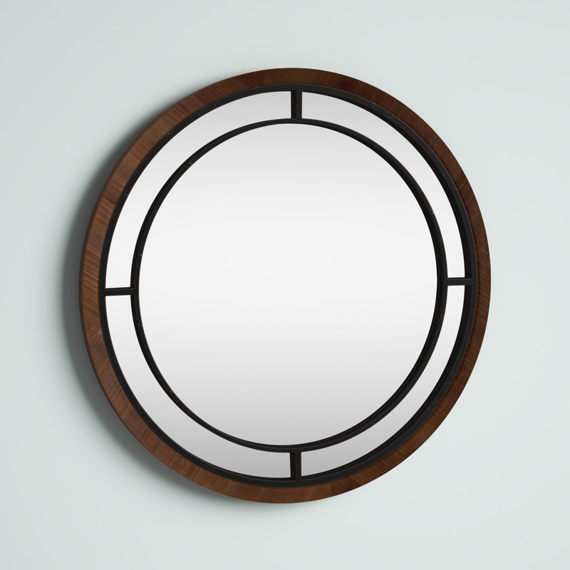 Ellis Engineered Wood Round Mirror, Rustic Brown