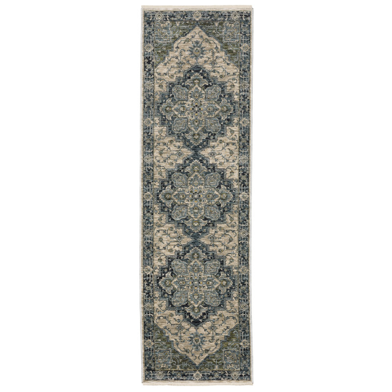 Hovis Oriental Blue/Green Area Rug, Runner 2'3" x 7'6"