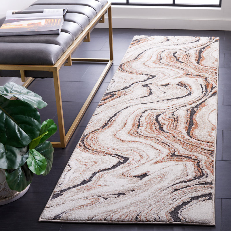 Tapis à poils longs Cyrus beige / rouille 136, Tapis de couloir 2 pi 2 po x 7 pi 9 po