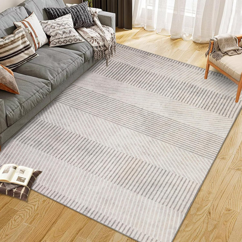 Tapis moderne à motif de rayures à poils courts et antidérapant lavable à la machine pour hall d'entrée de chambre à coucher (bleu 2 pi x 6 pi)
