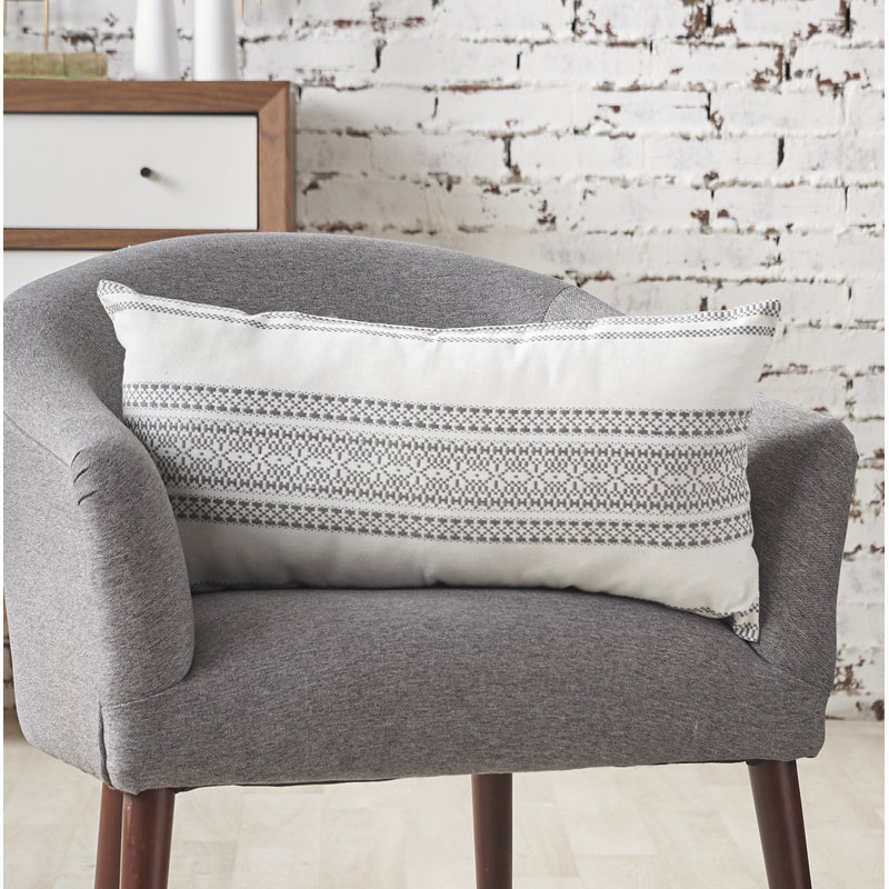 Clayton Geometric Woven Lumbar Throw Pillow, Cement