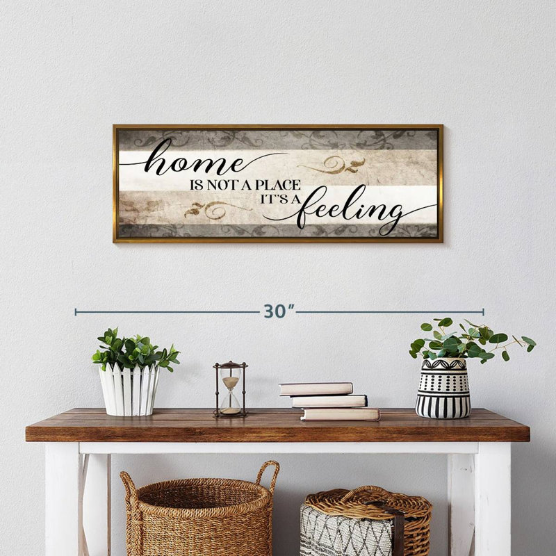 Panneau mural Home is Not a Place It's A Feeling V, 25 po x 9 po, Cadre flottant doré