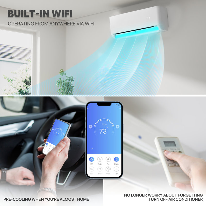 9000 BTU White Smart Control Split Air Conditioner with Heater and Remote