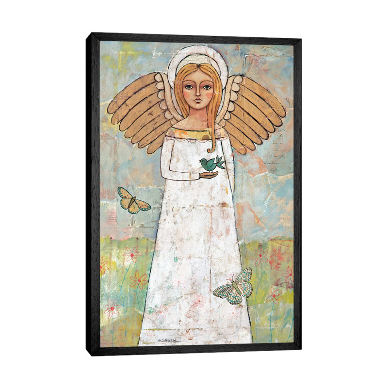 Angel From The Meadow With Bird by Teresa Kogut - Print on Canvas, 101.6 cm H x 66.04 cm W, Black Framed
