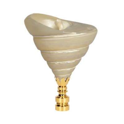 Royal Designs, Inc. F-5106PB-1 Natural Twisted Spiral Seashell Lamp Finial, White Shell, Polished Brass Base