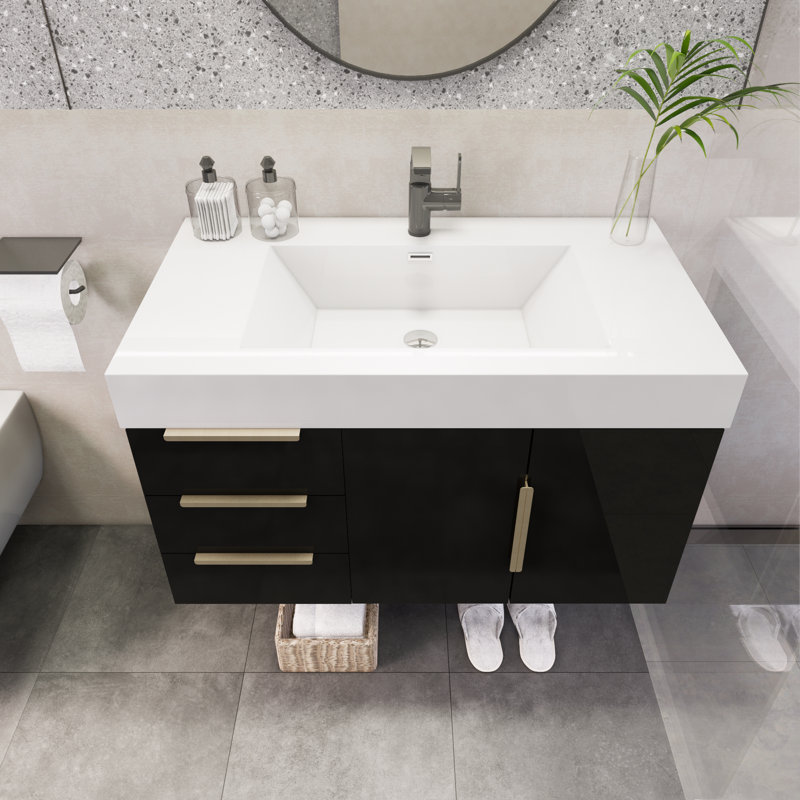 Meuble-lavabo mural simple 35 po Marijke, Noir très lustré
