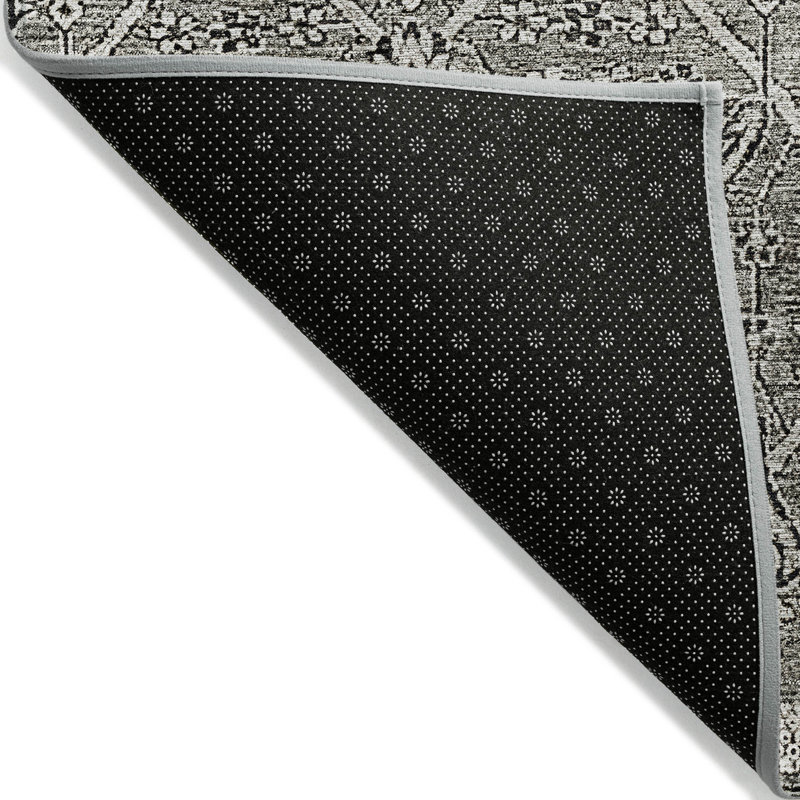 3' X 5' Pewter Floral Washable Indoor Outdoor Area Rug