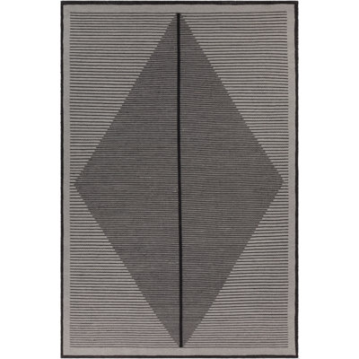 Ferdinand Authentic Hand-Woven Handmade Black & Gray Minimalist Geometric Eco-Friendly Indoor/Outdoor Area Rug