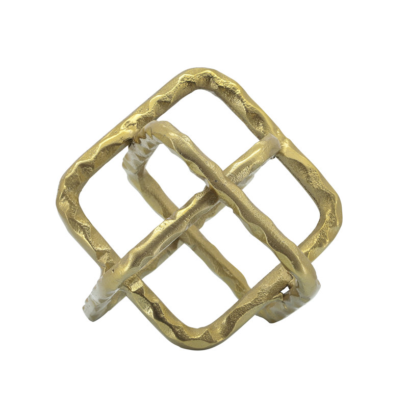 Decorative Object Metal Metal Interlocking Geometric Cube Design with Textured Hammered Surface for Contemporary Accent Display.