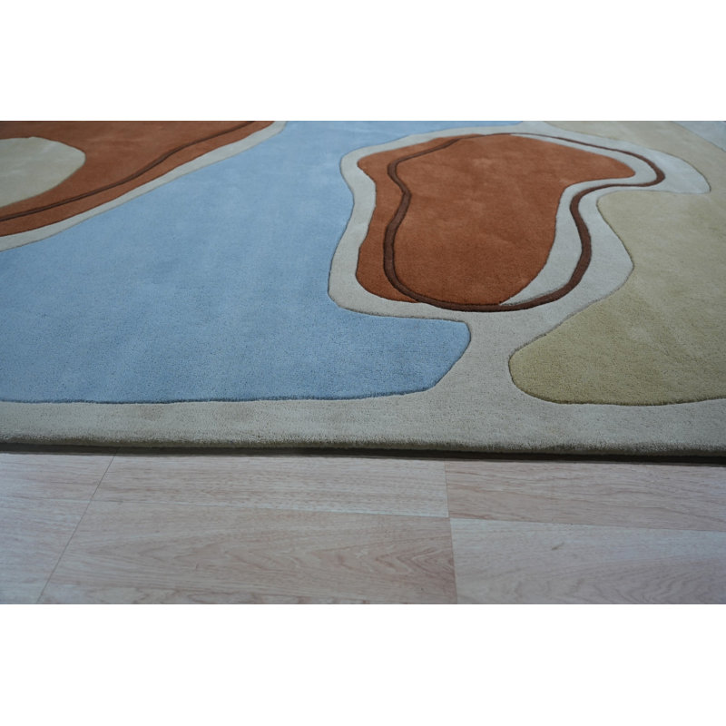 Hand Tufted Wool Area Rug in Blue, 6' x 9'