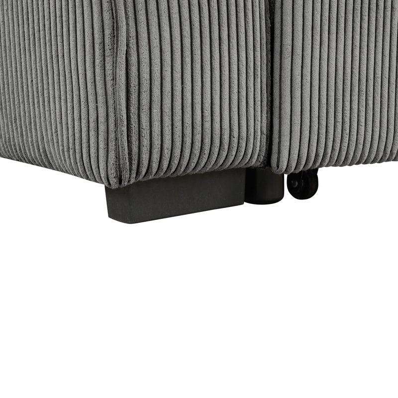 Maslynn 3-Piece Reversible Corduroy Pull-Out Sleeper Sectional with Storage, Gray Corduroy