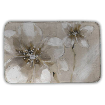 Two cream flowers Bath Mat with Non-Slip Backing - Quick Dry Memory Foam Bathroom Rug - Absorbent - Modern Plush Spa-Style - Machine Washable