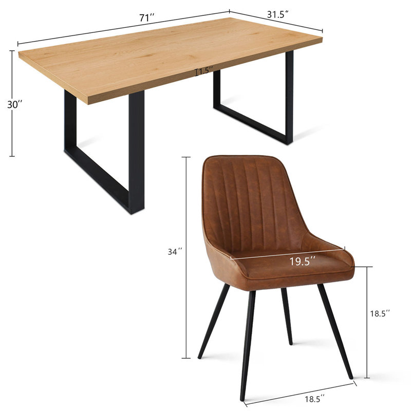 Bhagirath 6-Person Dining Set with Faux Leather Upholstered Chairs and Rectangular Table, Oak, Brown