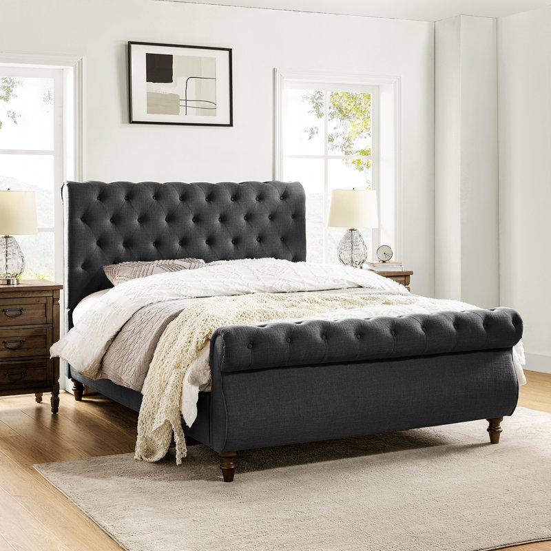 Lit plateforme tapissier Eldredge, Grand, Gris anthracite