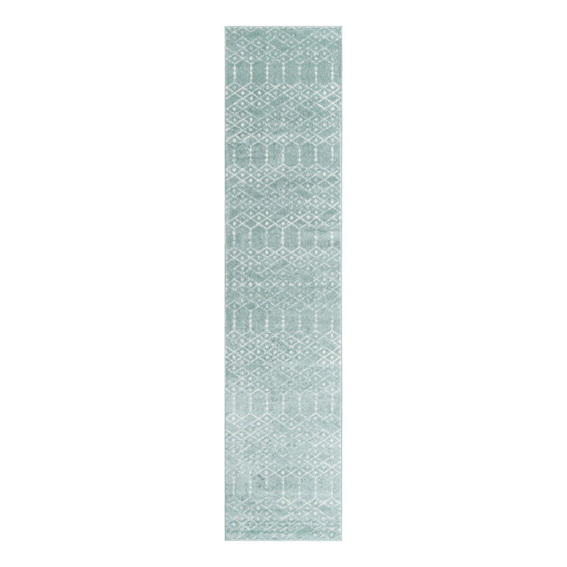 Tapis géométrique Sierra, Tapis de couloir 2 pi 11 po x 13 pi, Turquoise 