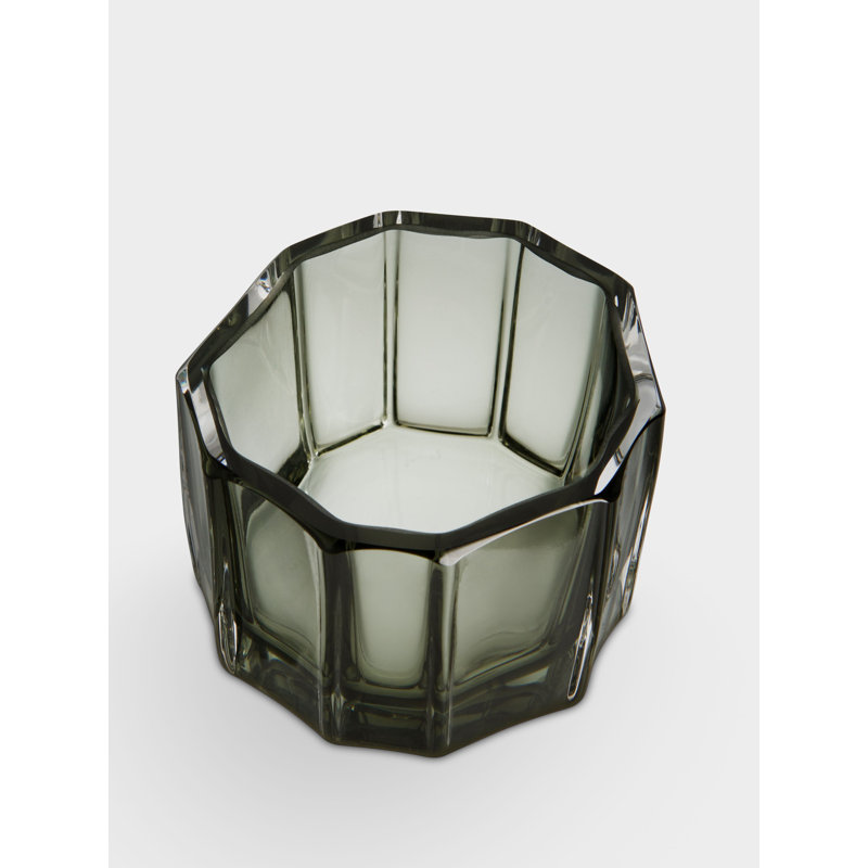 Reed Crystal Glass Tabletop Votive Holder, Moss Green, 1.8'' H X 2.6'' W X 2.6'' D