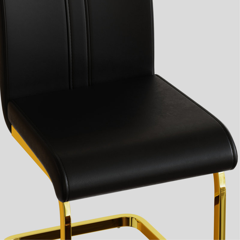 Ensemble de 2 chaises de salle à manger modernes - Revêtement en similicuir PU noir, dossier haut et pieds en métal doré - Idéal pour une salle de bain, une coiffeuse ou une terrasse élégante.