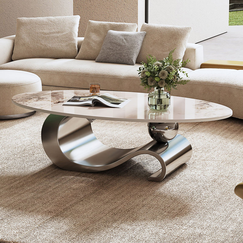 Table basse contemporaine, centre ovale en faux marbre