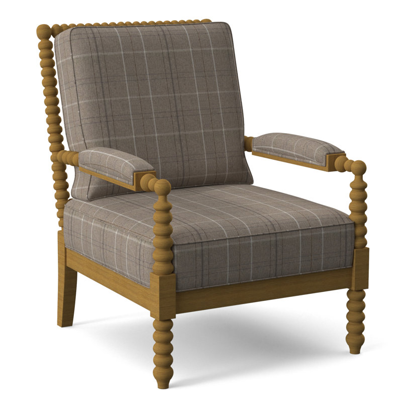 Fauteuil Jamilla Sabrina, Finition miel, Tissu écossais taupe; 0126-73