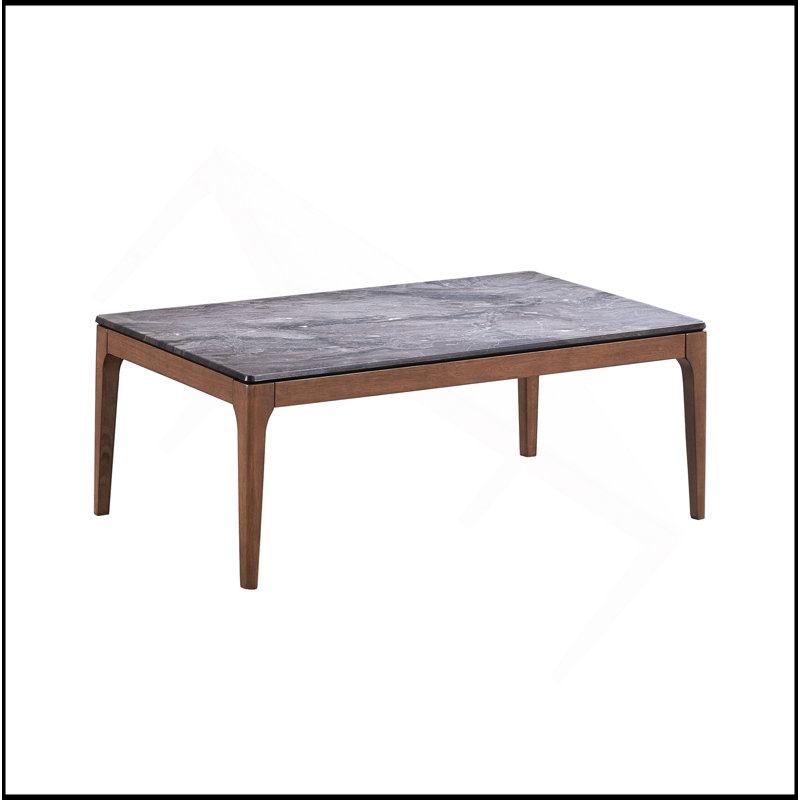 Table basse avec plateau en pierre d'ingénierie et finition noyer