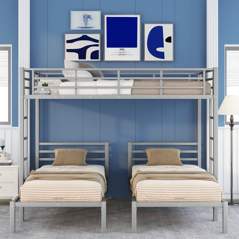Lit superposé pour enfants Aiker, Simple sur double, Gris