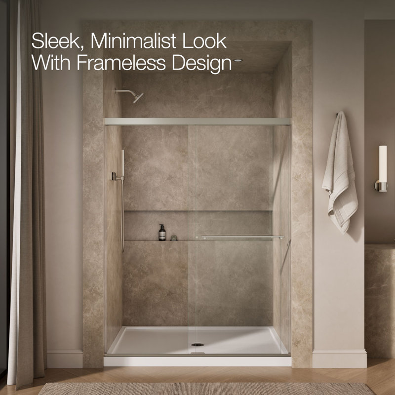 Revel 59.63'' x 76'' Double Sliding Shower Door with CleanCoat® Technology, Anodized Brushed Nickel, Crystal Clear