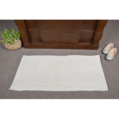 Handmade Vintage Anatolian Hemp Rug in Beige for Entryway and Small Spaces