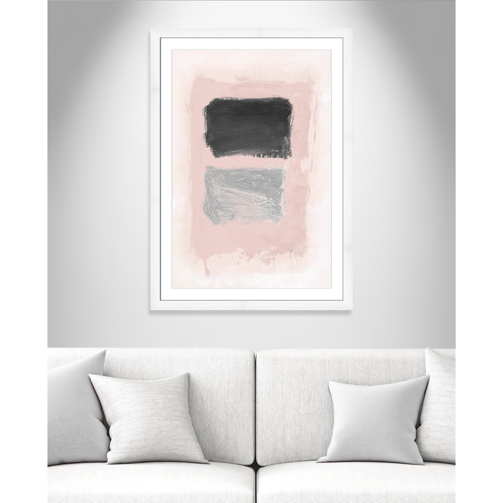 Vedaline "Pink, Black and Silver Shimmer I" Print, 43" H x 31" W x 1.25" D, White Cube Frame Matted