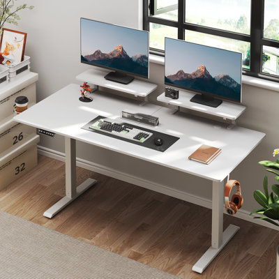 Bureau pour travailler debout réglable en hauteur avec support pour écran et 2 tablettes pour écran réglables