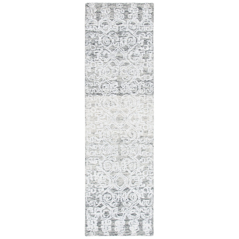 Tapis géométrique en laine / viscose / coton touffeté à la main Ildo, Tapis de couloir 2 pi 3 po x 8 pi