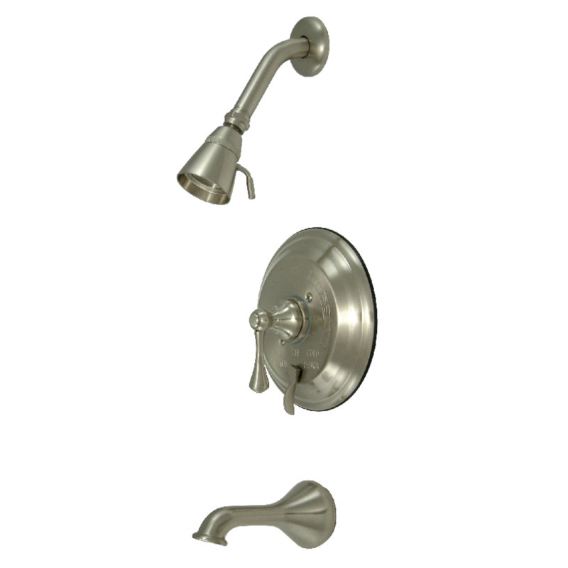 Robinet de baignoire et douche à pression équilibrée à poignée simple Kingston Brass, Nickel brossé