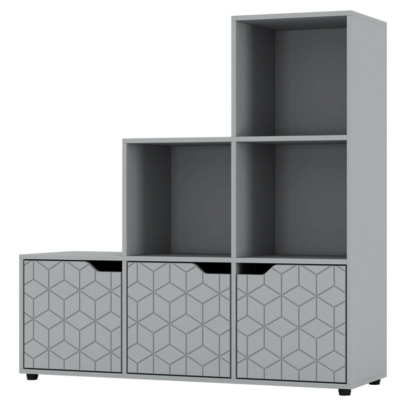 Berroa 90.5cm H x 89cm W Step Bookcase, Grey