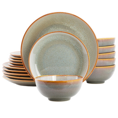  Wilma 18 Piece Round Stoneware Dinnerware Set in Light Blue