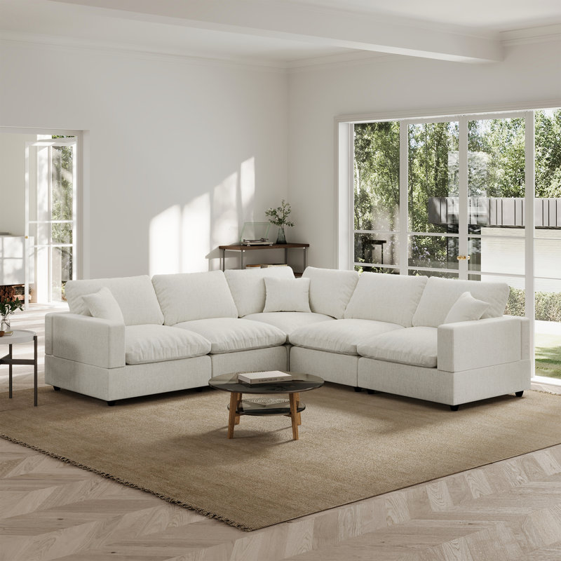 Canapé modulaire pour canapé de salon Ovaish 95,4 po, canapé Cloud, canapé modulaire en forme de L, Mélange de lin crème