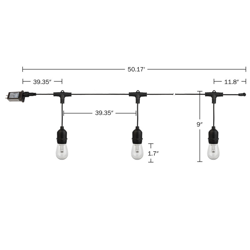Junyi 50' Outdoor LED 15 - Bulb Standard String Light