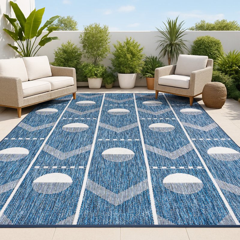 Matthew Modern Geometric Navy/Cream Indoor/Outdoor Rug, Rectangle 2'11" x 4'11"