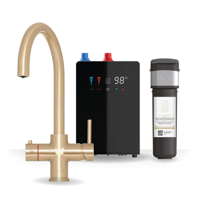 4-1 Instant Boiling Filtered Water Tap - Swan Neck, Brushed Gold