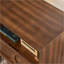 Mid Century Modern Fluted Nightstand with Charging Station, 1 Drawer + Open Shelf, Walnut