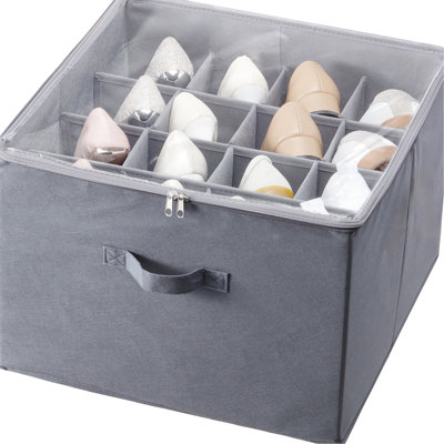 Organisateur de rangement pour chaussures avec 16 compartiments, diviseurs renforcés, fenêtre transparente, pour caissons sous le lit, accès rapide, plateau transparent flexible, tissu non tissé respirant, chaussures de rangement idéales
