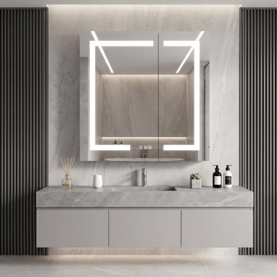 Armoire à pharmacie de salle de bain de 76 cm (30 pouces) avec éclairage DEL, miroir, étagères personnalisables, compatible avec les installations encastrées et en saillie.